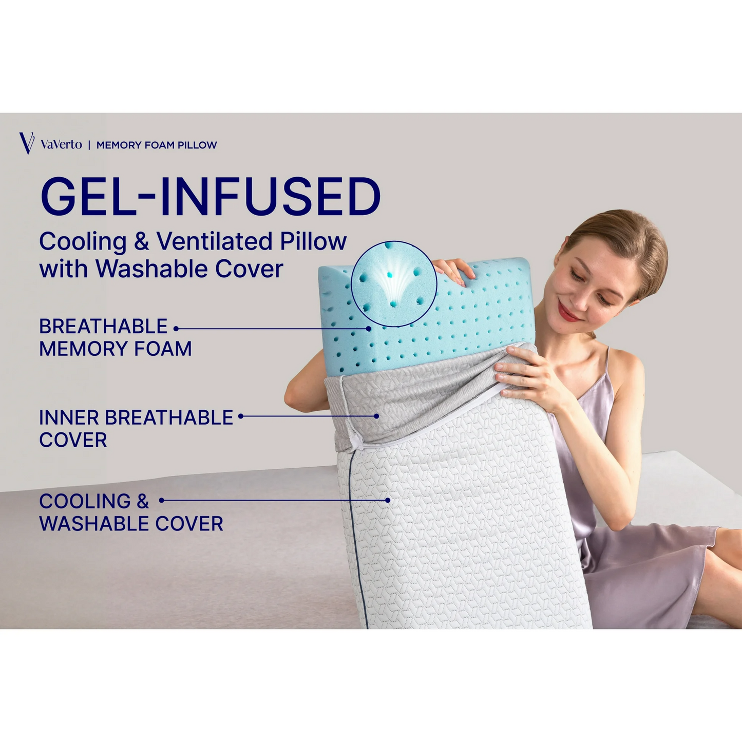 Memory Foam Cooling Pillow Breathable & Comfortable