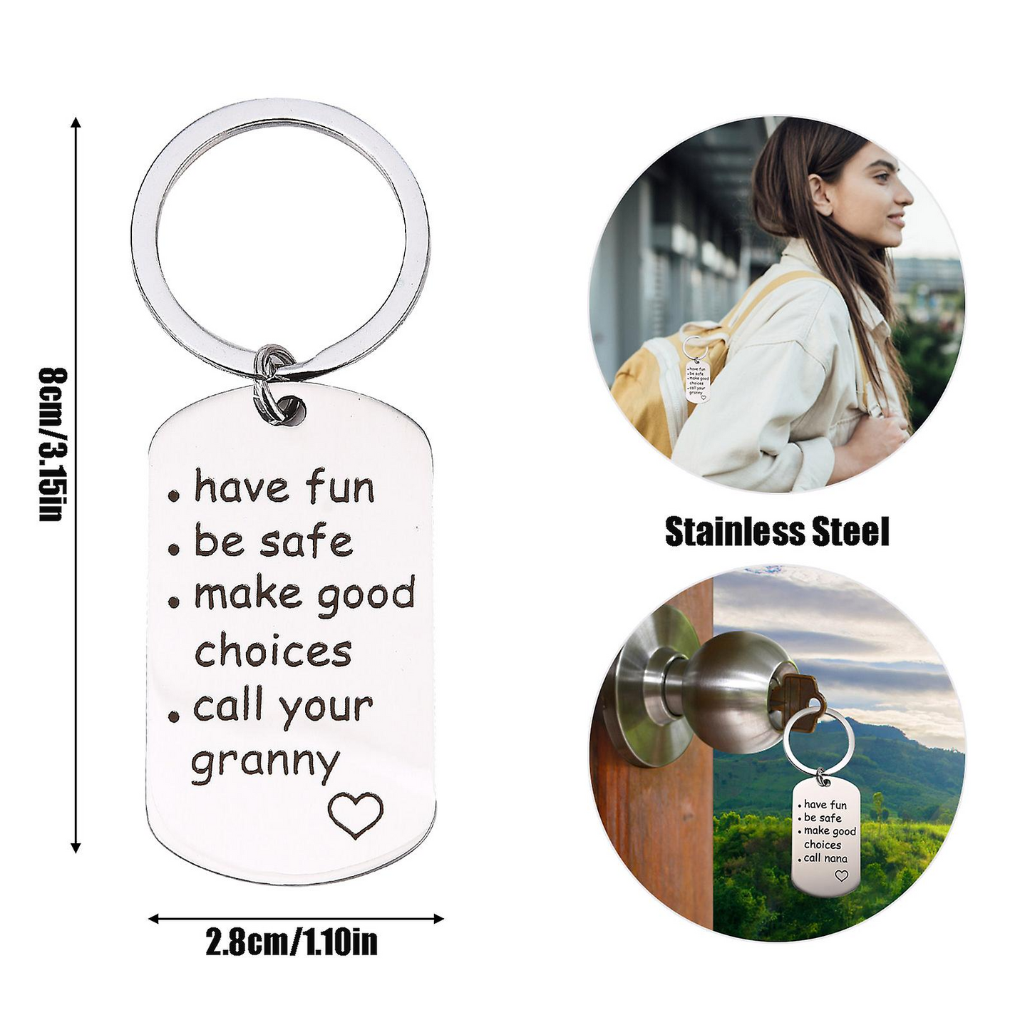 Engraved Stainless Steel Reminder Keychain