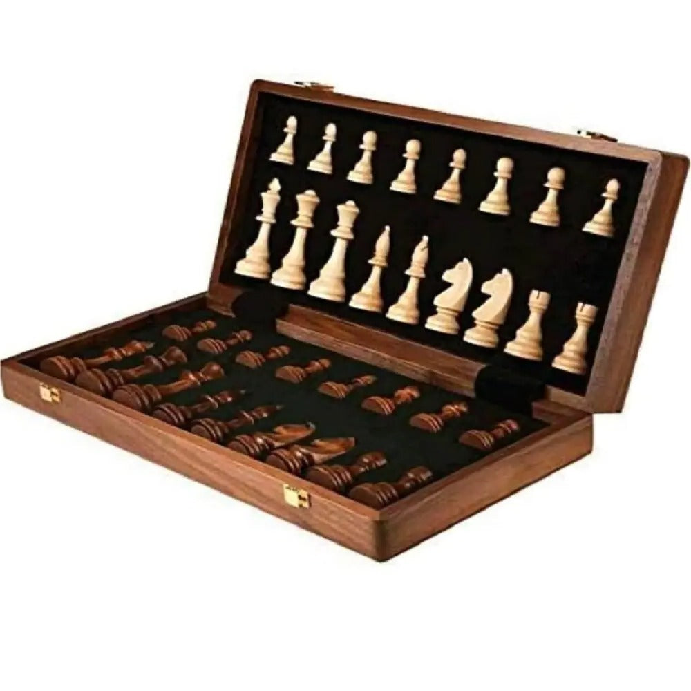 Classic Wooden Chess Set Folding Board with Storage