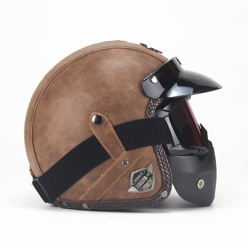 Retro Open Face Motorcycle Helmet with Vintage Goggle
