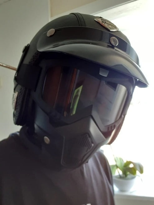 Retro Open Face Motorcycle Helmet with Vintage Goggle