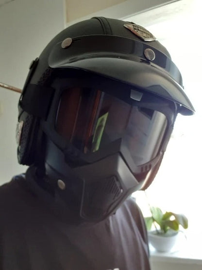Retro Open Face Motorcycle Helmet with Vintage Goggle