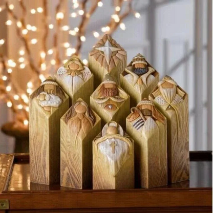 9pcs Heaven Nativity Tree Pillar Statues