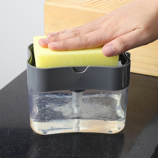Portable Soap Dispenser for Kitchen, Detergent Press & Dishwashing Pot Cleaner with Pak Clean Cloth